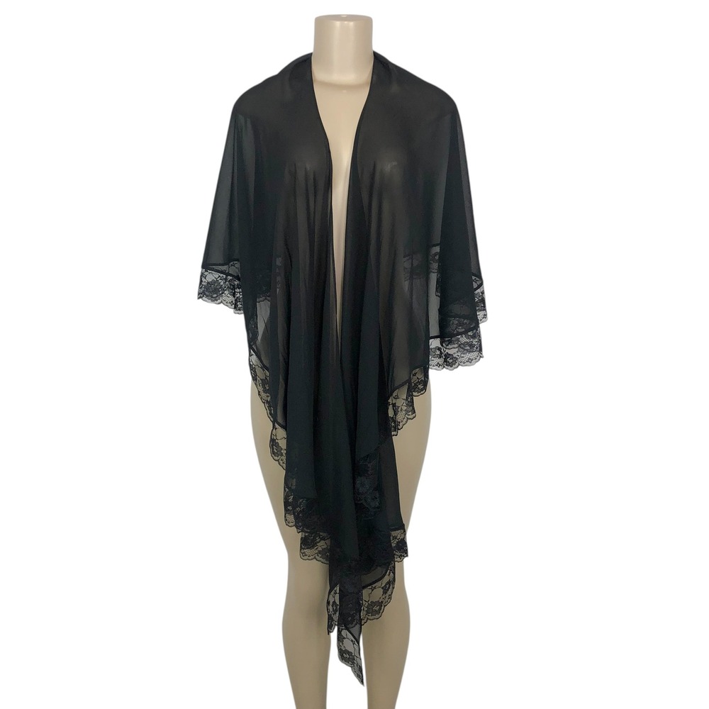 J Taylor Multi Way Shawl Wrap Lace Trim Sheer Chiffon Formal Gothic Whimsigoth
